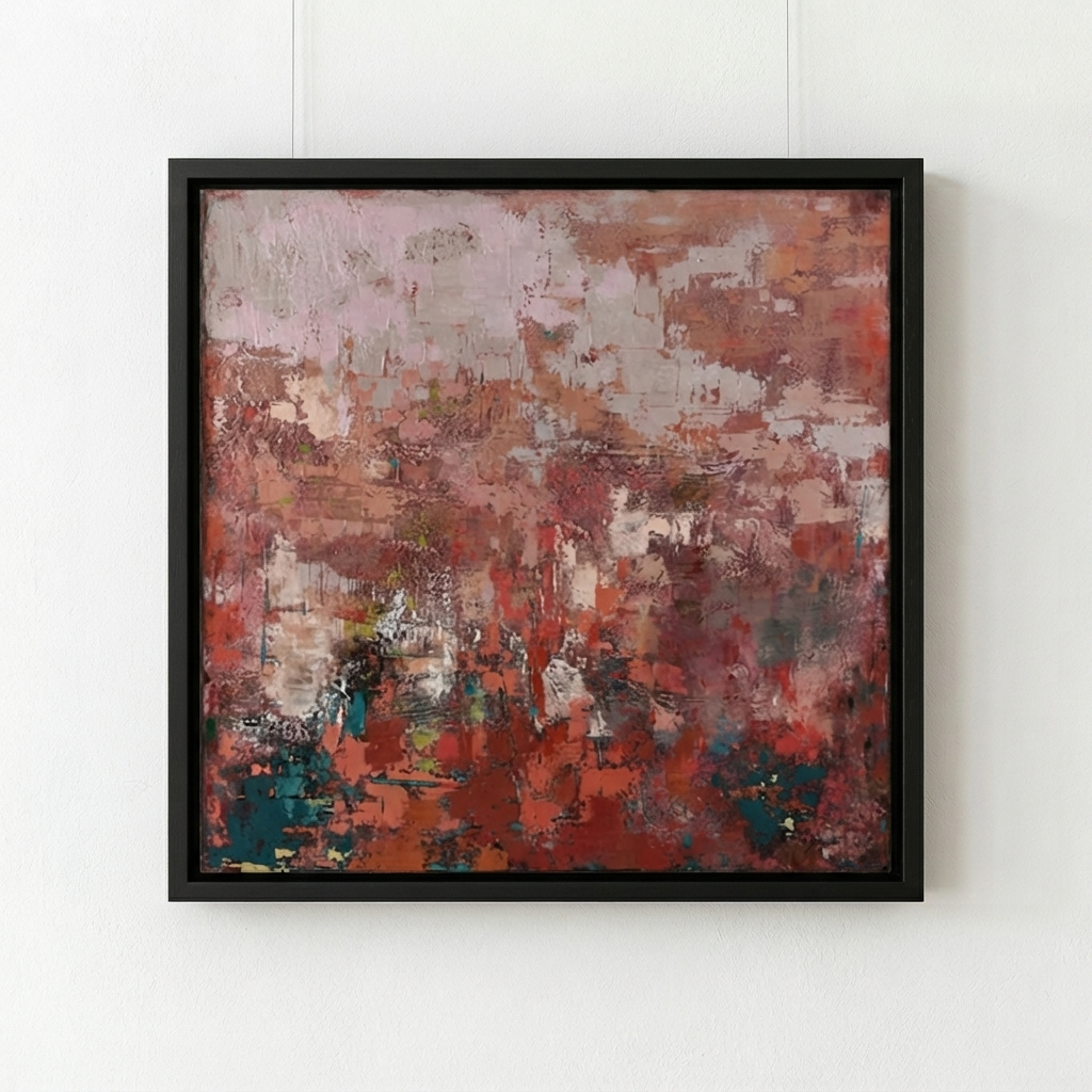 Photo of a original art painting in red, unique wall art from Noho Art Gallery