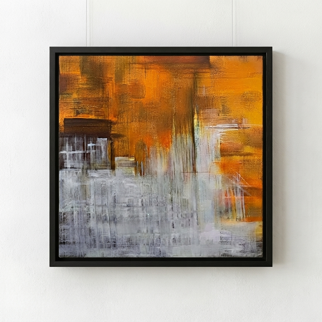 Photo of original art painting in orange, unique all art canvas from Noho Art Gallery
