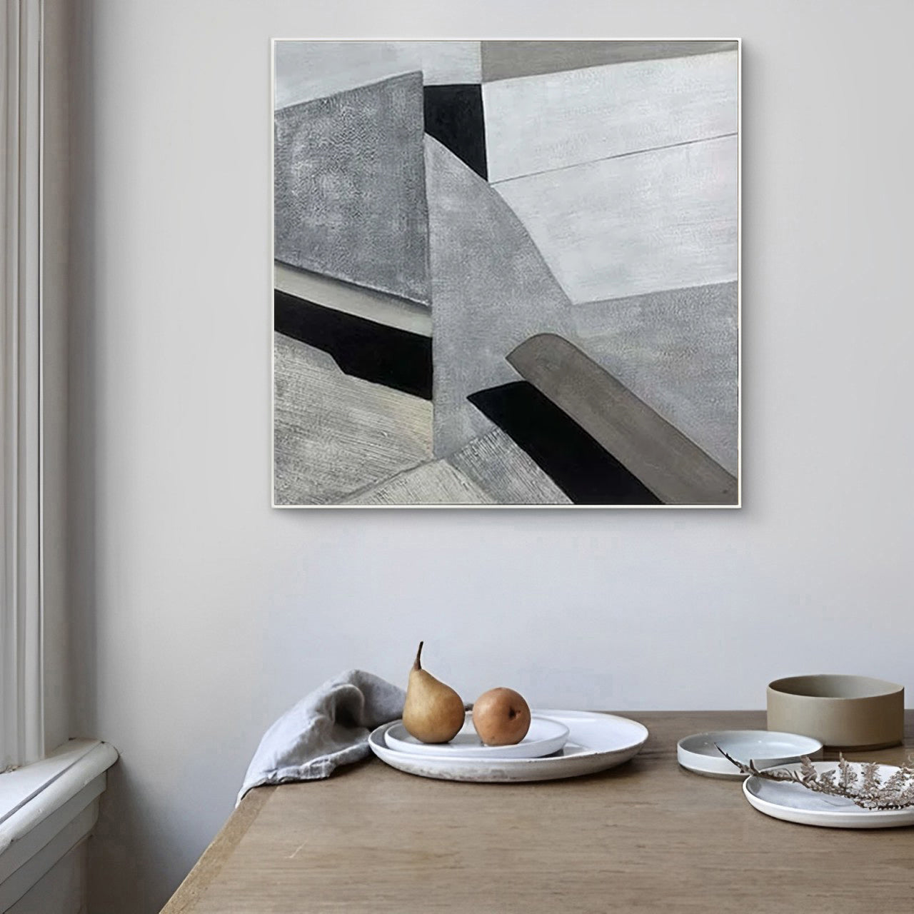 Contour - Modern Grey Abstract Geometric Painting on Canvas