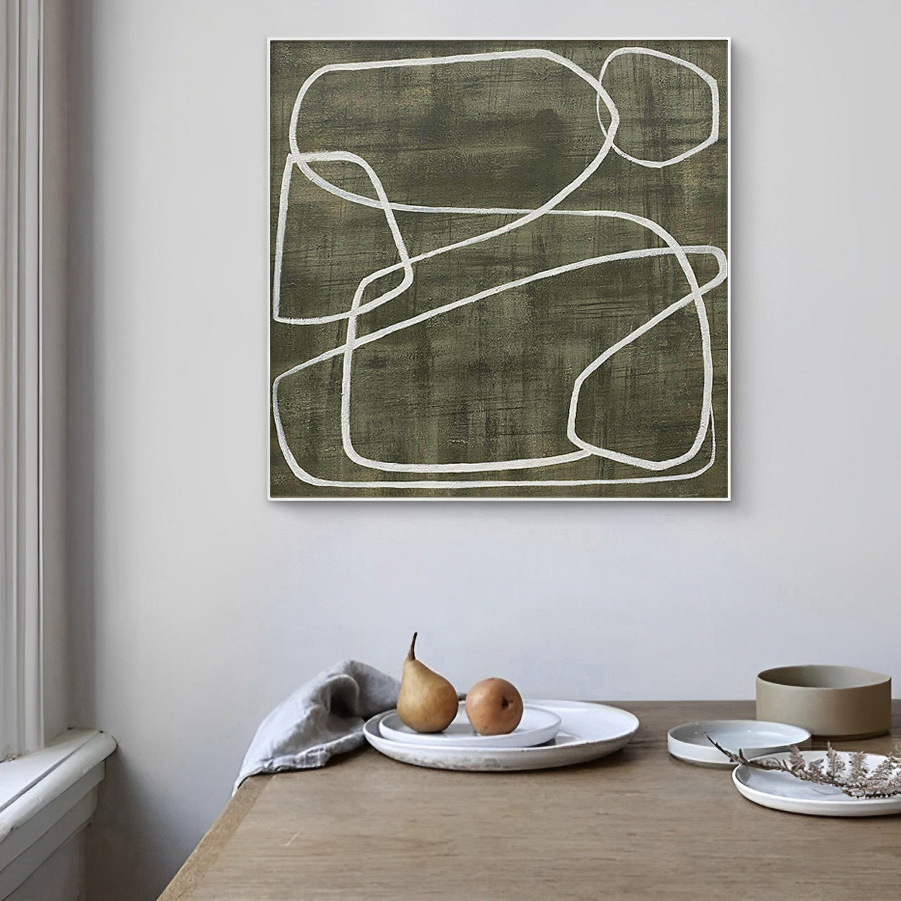 Stria - Modern Clean Lines Abstract Green Painting on Canvas