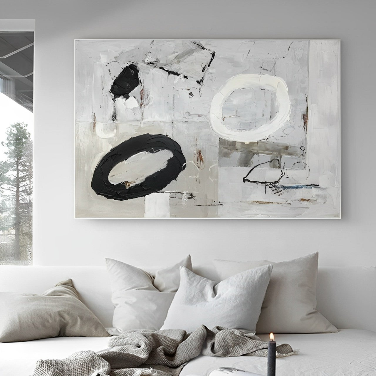 Contempo - Black and Grey Abstract Geometric Painting Wall Decor