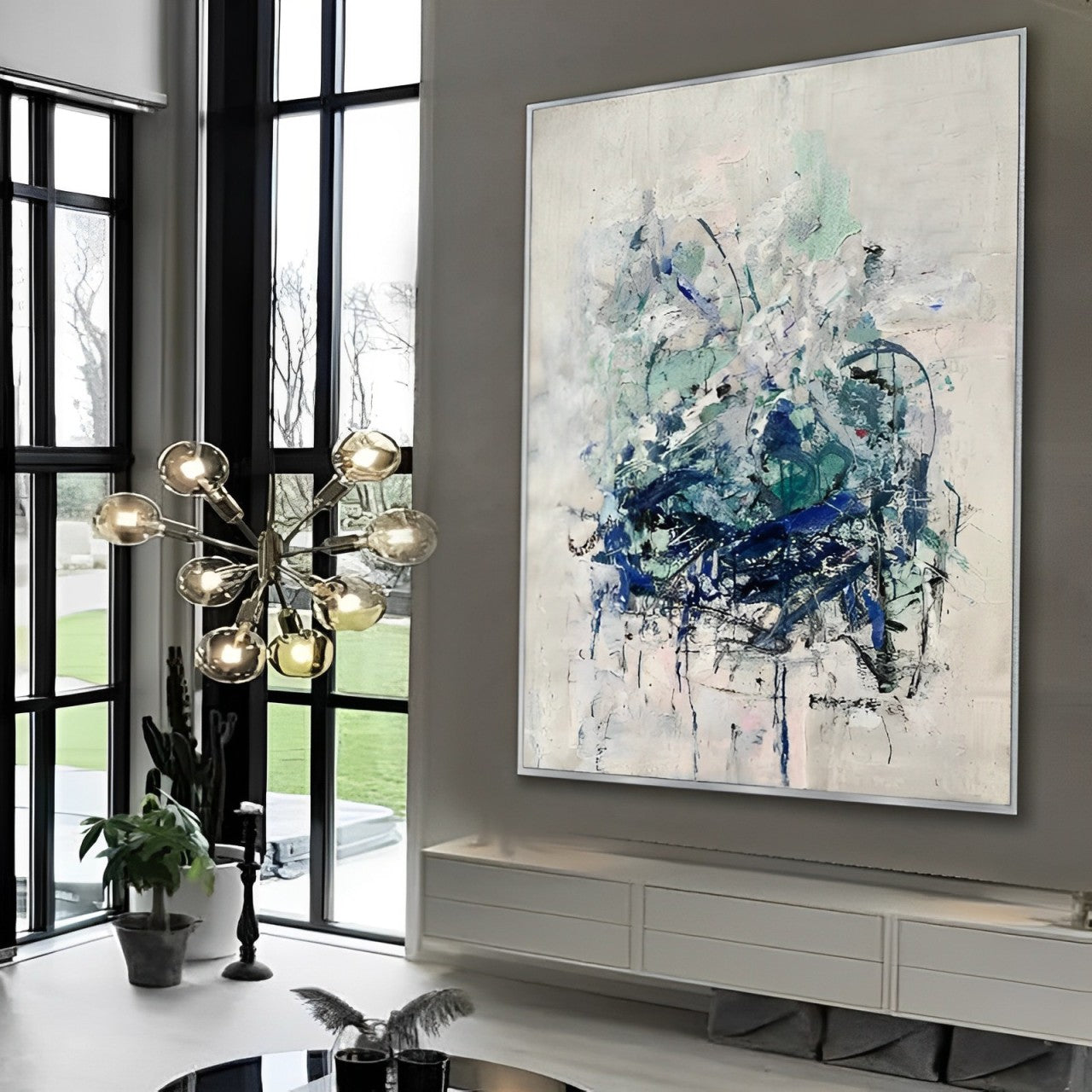 Coexistent - Blue and White Extra Large Wall Art Painting on Canvas