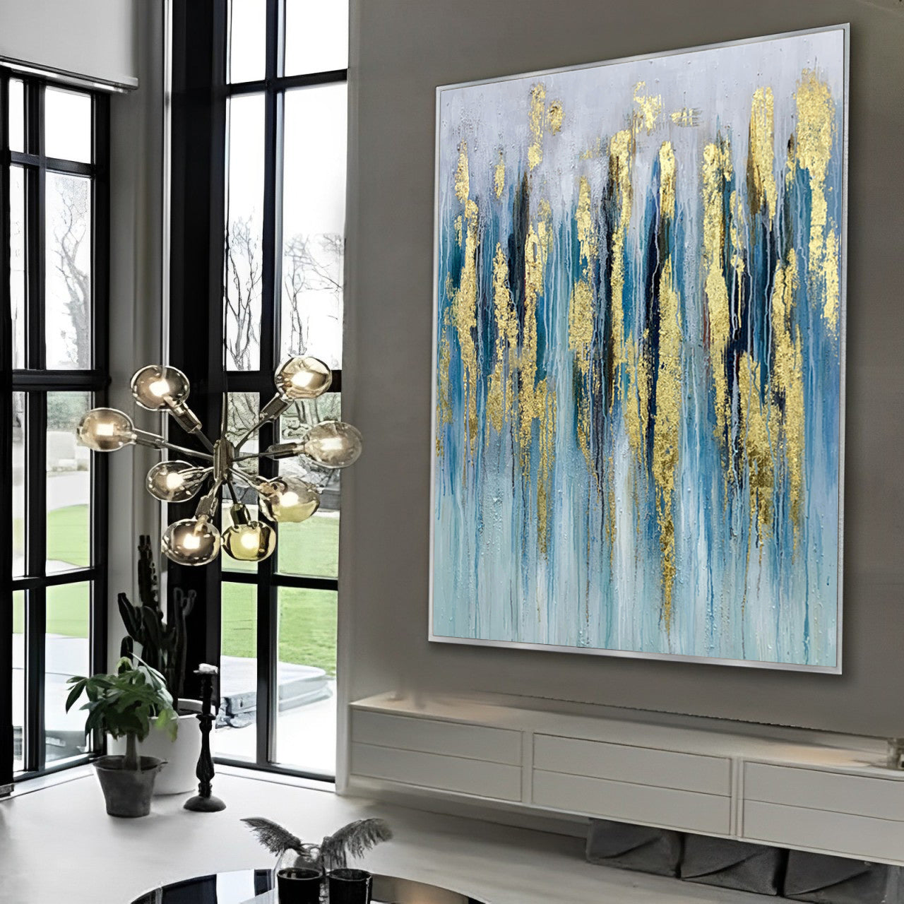 Resplendent - Extra large Abstract Blue and Gold Painting on Canvas