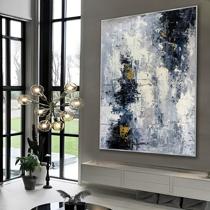 Modish - Peinture sur toile extra large bleu foncé et blanc