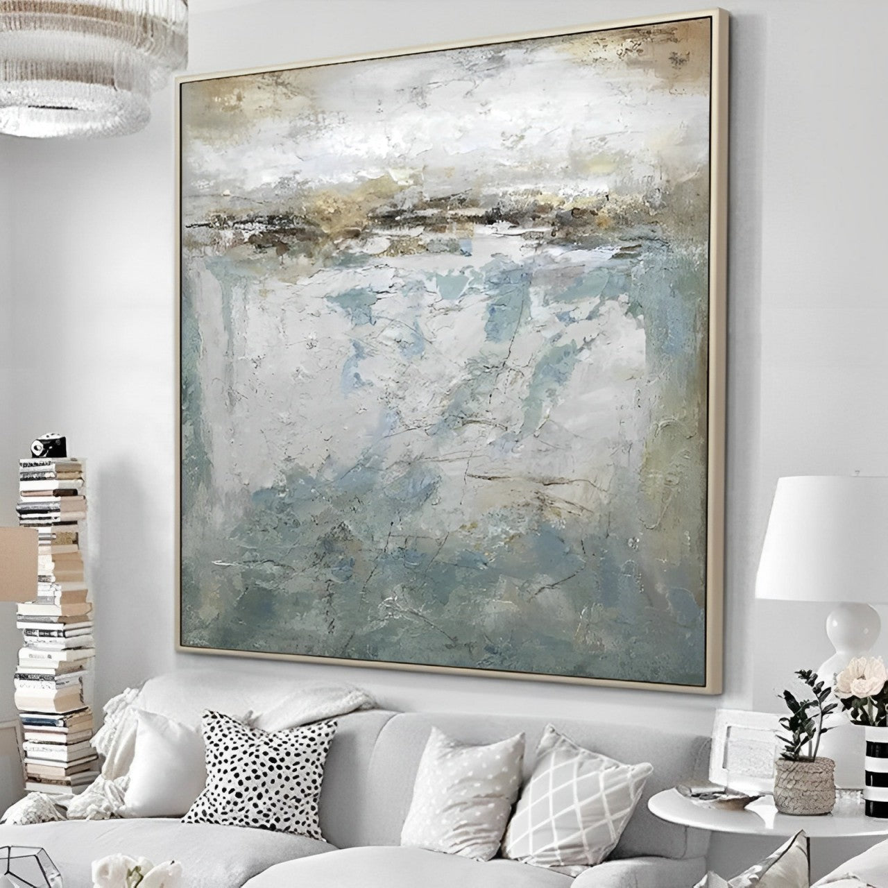 Au courant - Modern Large Abstract Blue Grey Painting on Canvas