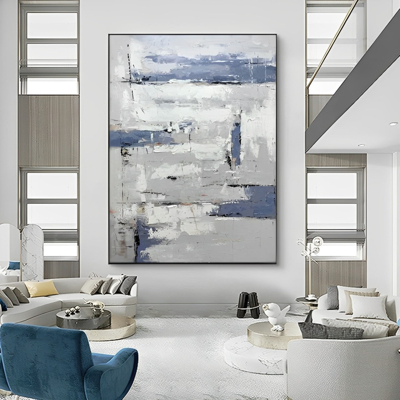 Modernized - Extra Large Wall Art White and Grey Painting on Canvas