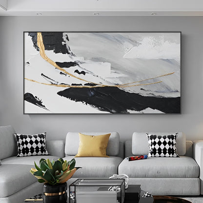 Concurrent - Extra large Black White Gold Wall Art Painting on Canvas