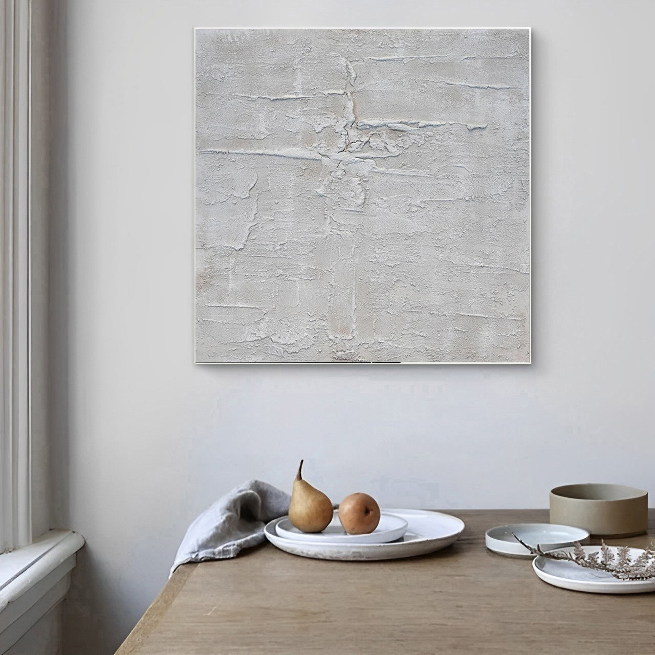 Dimensional - Neutral Minimal 3D Textured Painting on Canvas