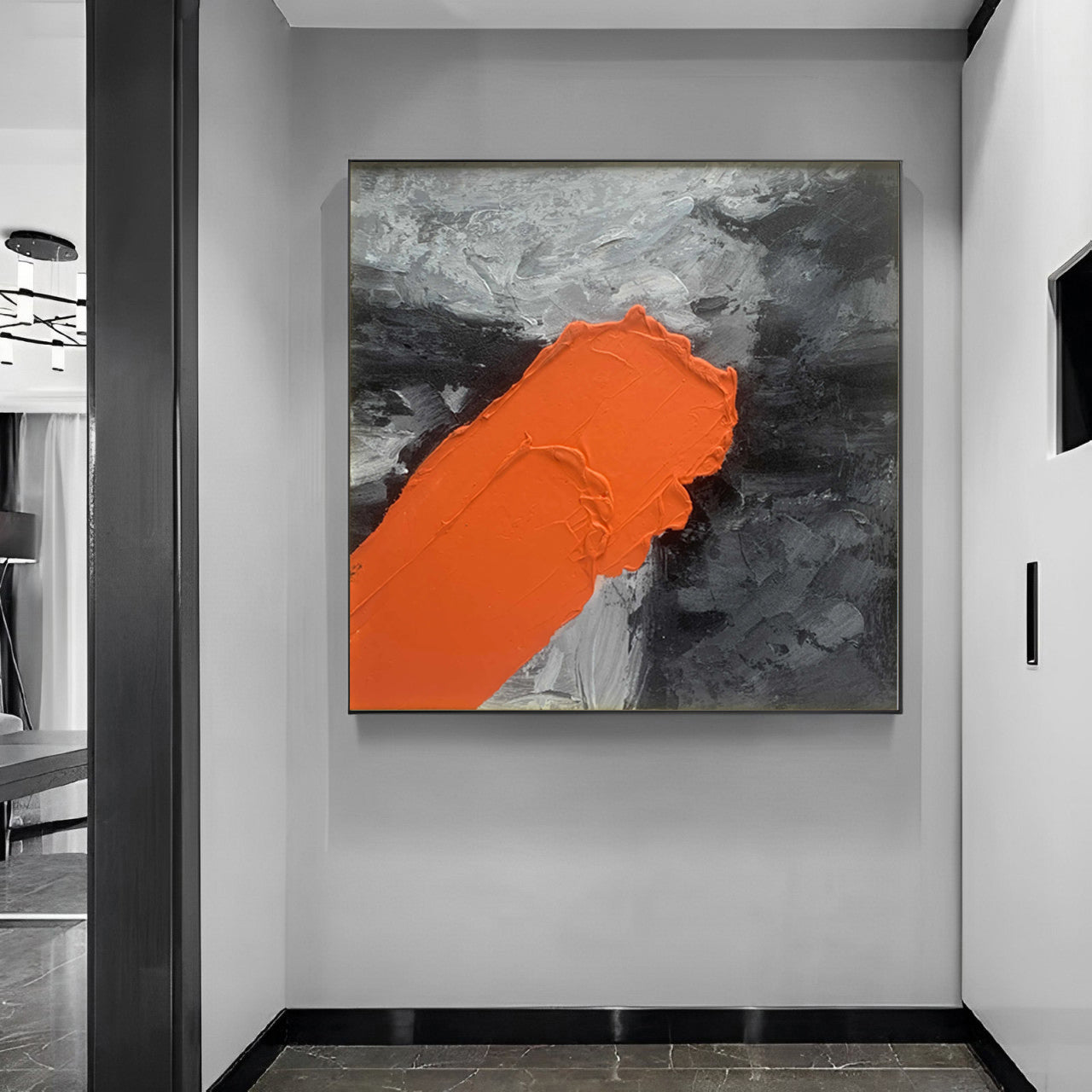 Innovative - Modern 3D Textured Black and Orange Wall Art Painting