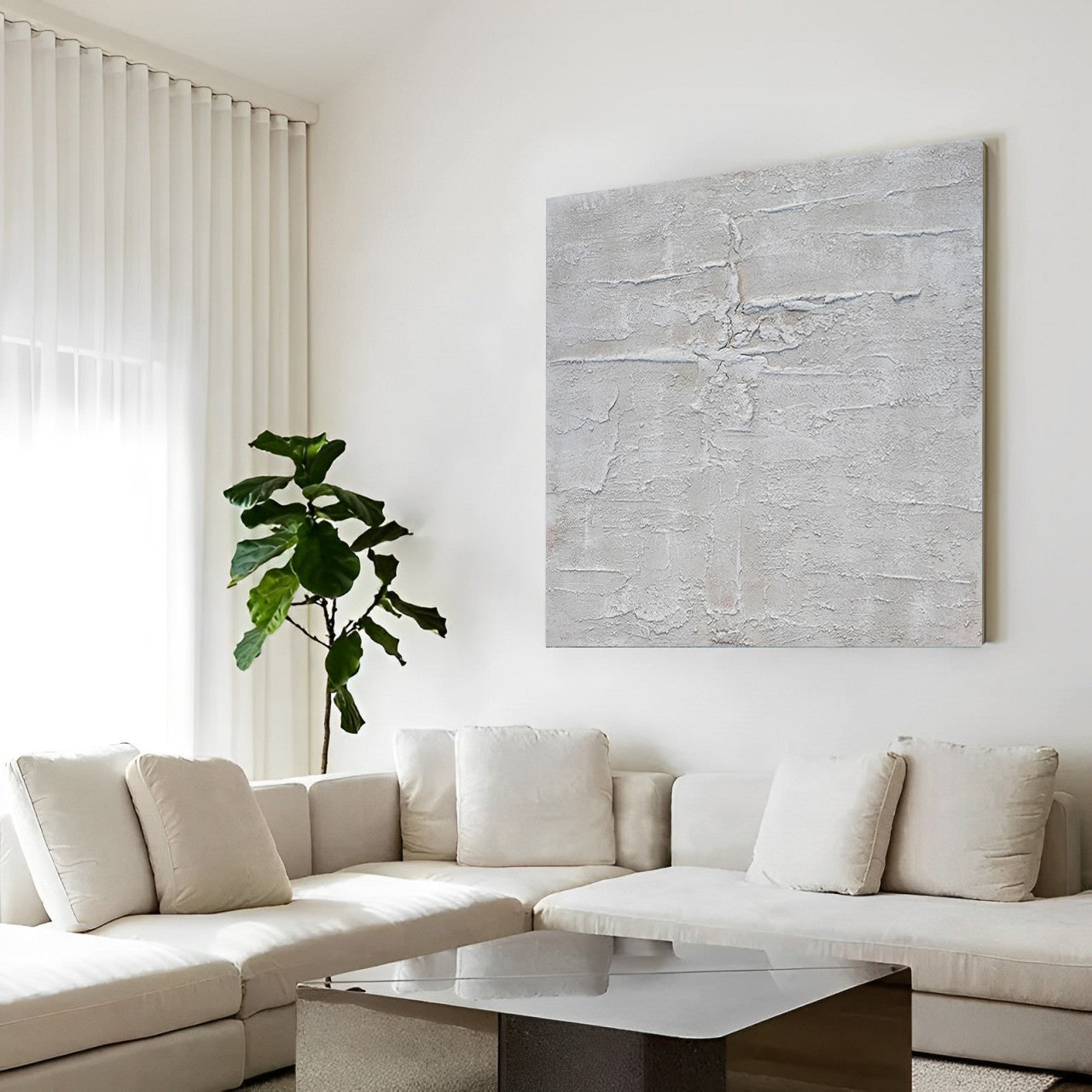 Dimensional - Neutral Minimal 3D Textured Painting on Canvas