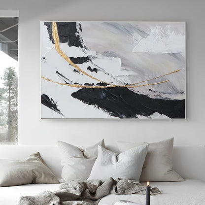 Concurrent - Extra large Black White Gold Wall Art Painting on Canvas