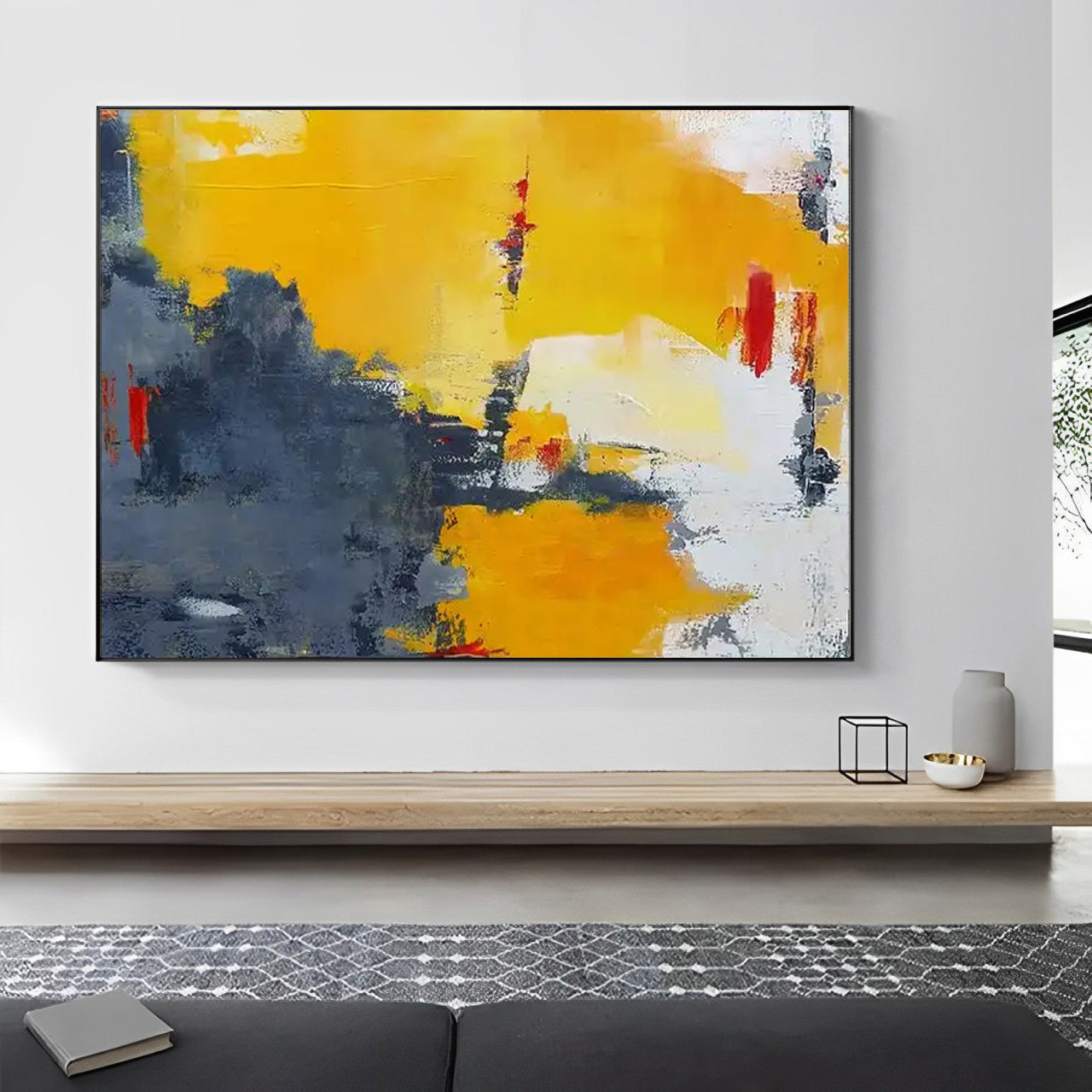 Cluster of Things - Orange Abstract Art Painting with Black and White