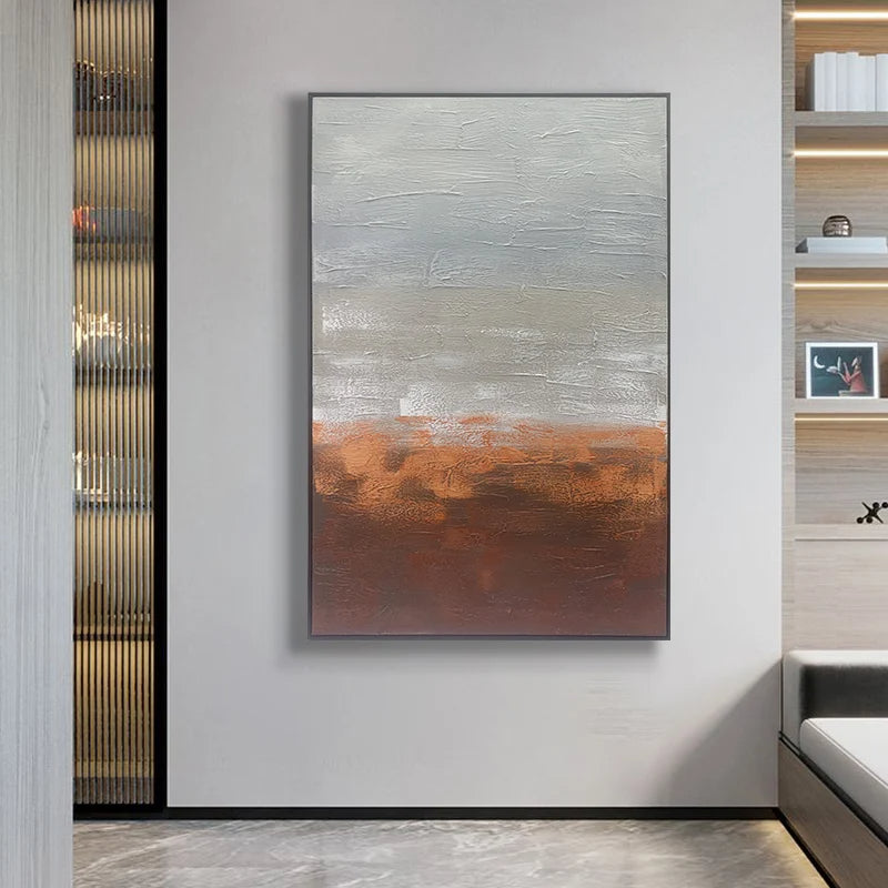 Red-Brick - Extra Large Abstract Grey and Orange Wall Art Painting