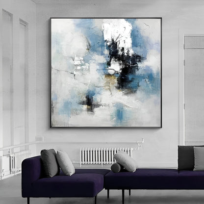 Space - Abstract Blue and Silver Painting on Canvas