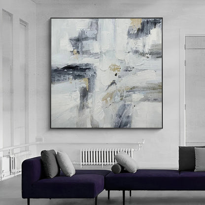 Achromatic - Texured Abstract Black and White Art Painting on Canvas