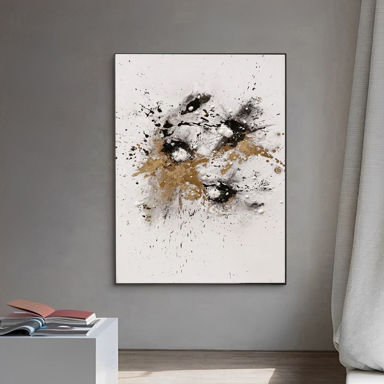 Splash - Large Black White and Gold Abstract Wall Art Painting