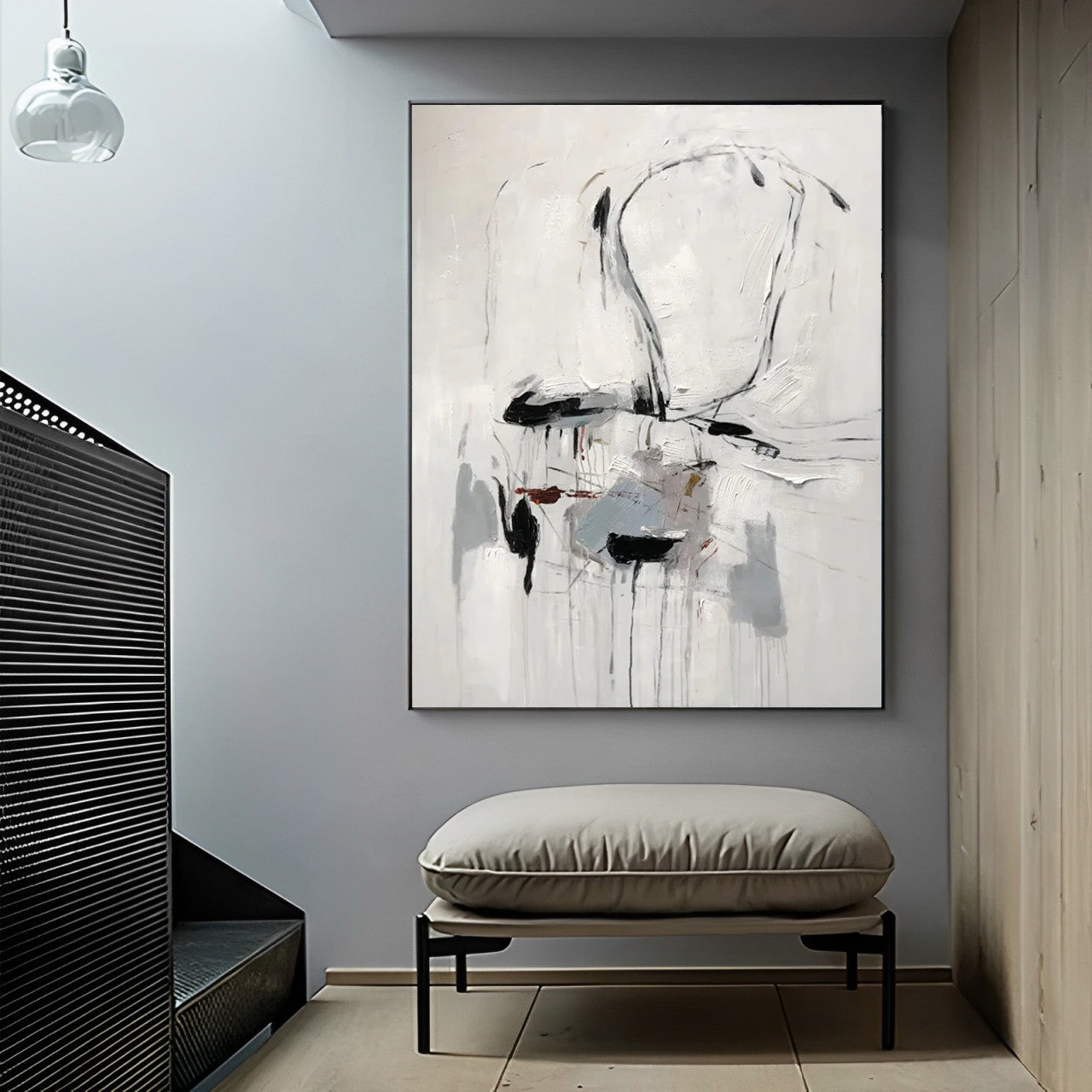 Ultra-modern - Modern Abstract Black and White Painting on Canvas