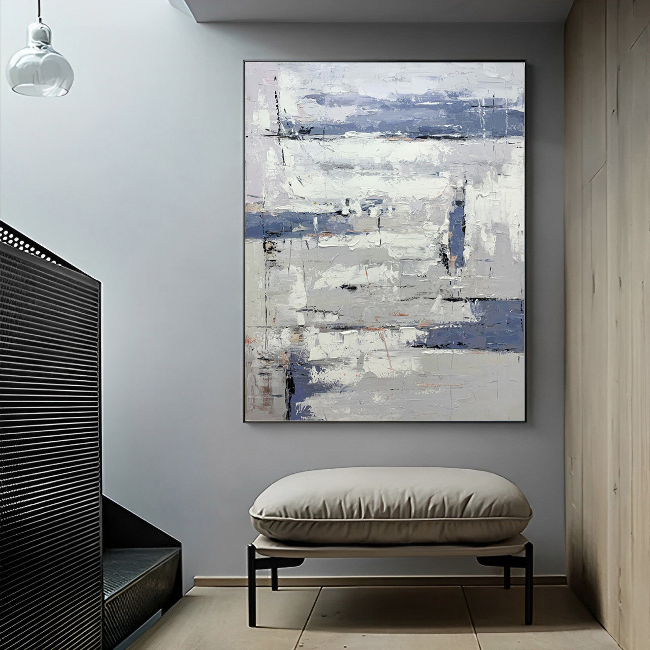 Modernized - Extra Large Wall Art White and Grey Painting on Canvas