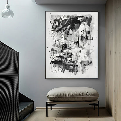 Extant - Large Abstract Black and White Canvas Painting