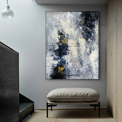 Modish - Extra Large Dark Blue and White Painting on Canvas