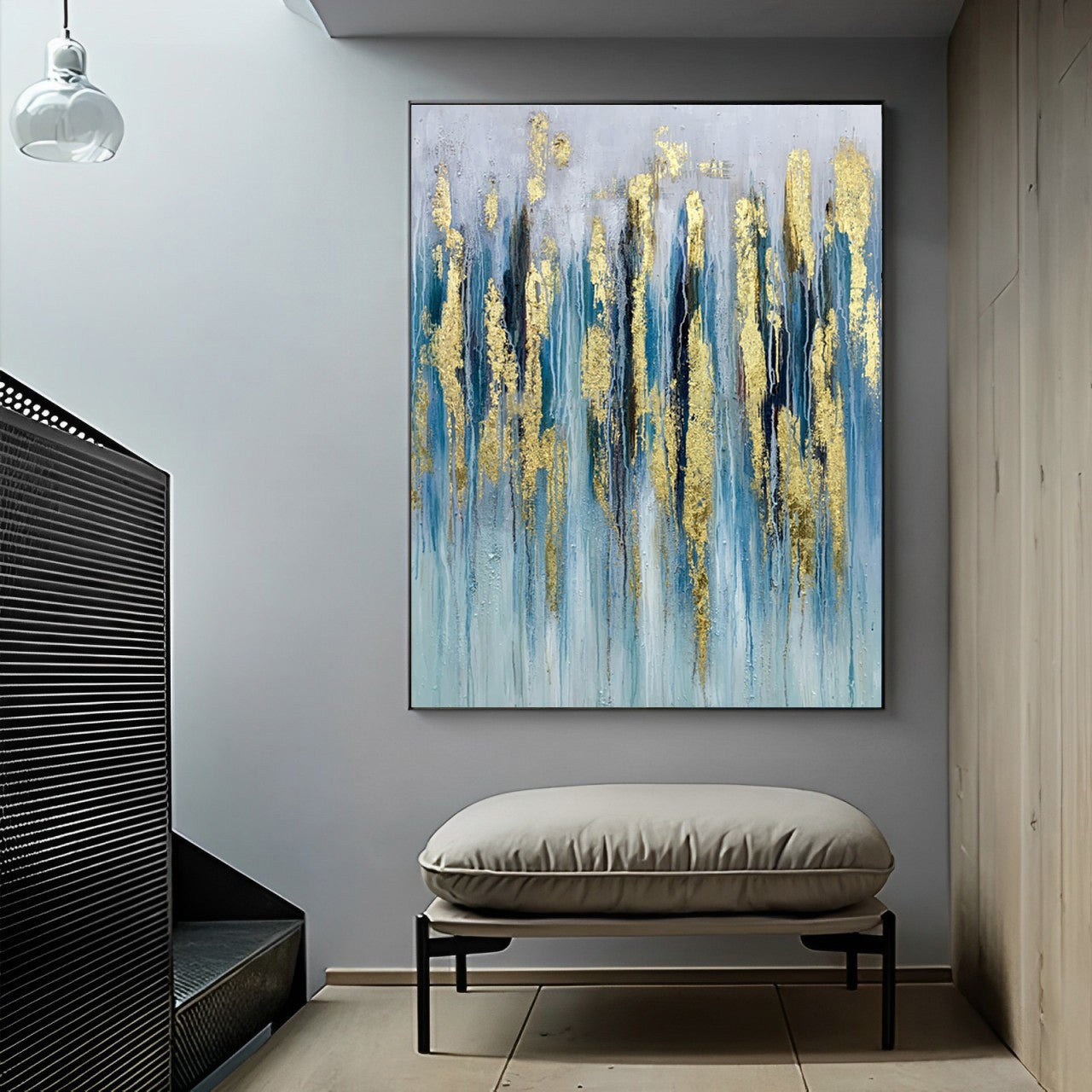 Resplendent - Extra large Abstract Blue and Gold Painting on Canvas