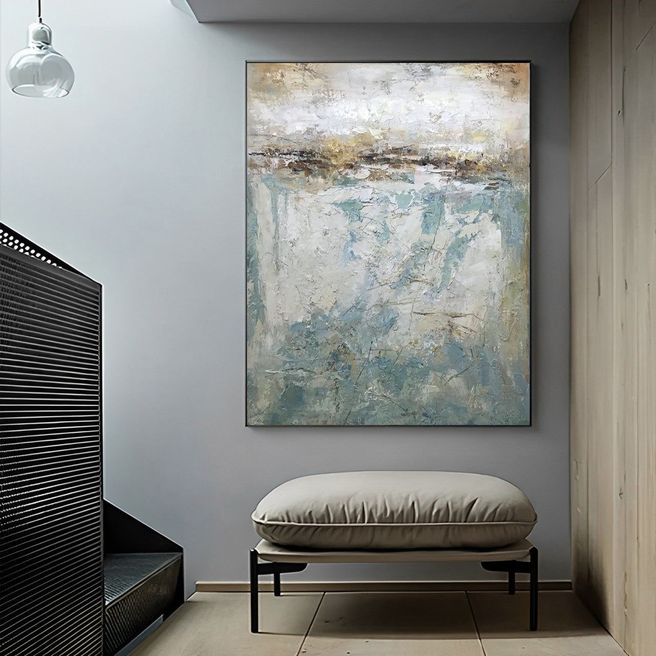 Au courant - Modern Large Abstract Blue Grey Painting on Canvas