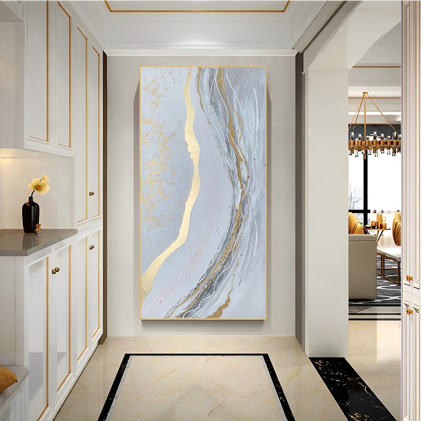 Goldi - Large White and Gold Abstract Painting on Canvas