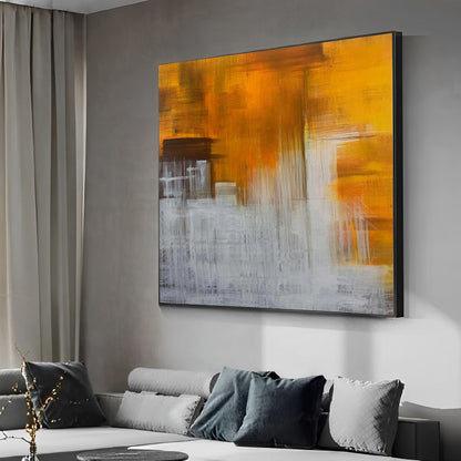 Fauve - Peinture moderne blanche et orange sur toile