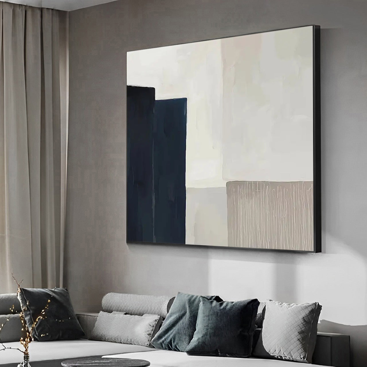 Pearl River - Grey Modern Abstract Art Painting on Canvas