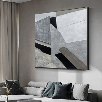 Contour - Modern Grey Abstract Geometric Painting on Canvas