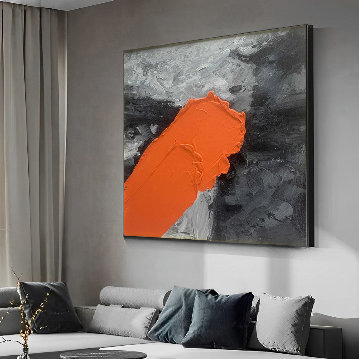 Innovative - Modern 3D Textured Black and Orange Wall Art Painting