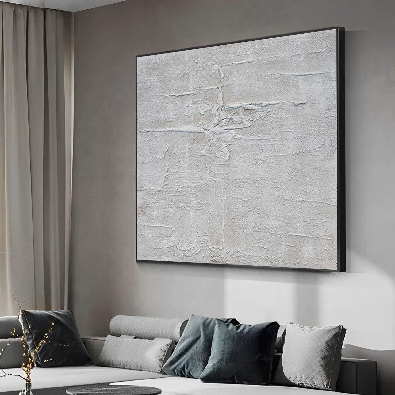 Dimensional - Neutral Minimal 3D Textured Painting on Canvas