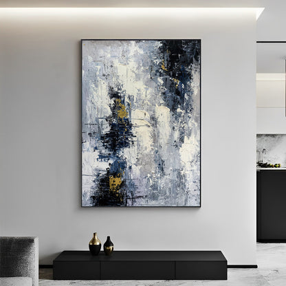 Modish - Extra Large Dark Blue and White Painting on Canvas