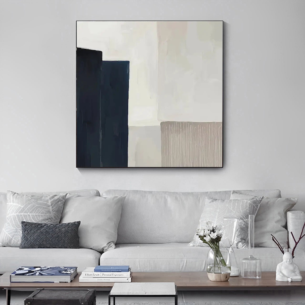 Pearl River - Grey Modern Abstract Art Painting on Canvas