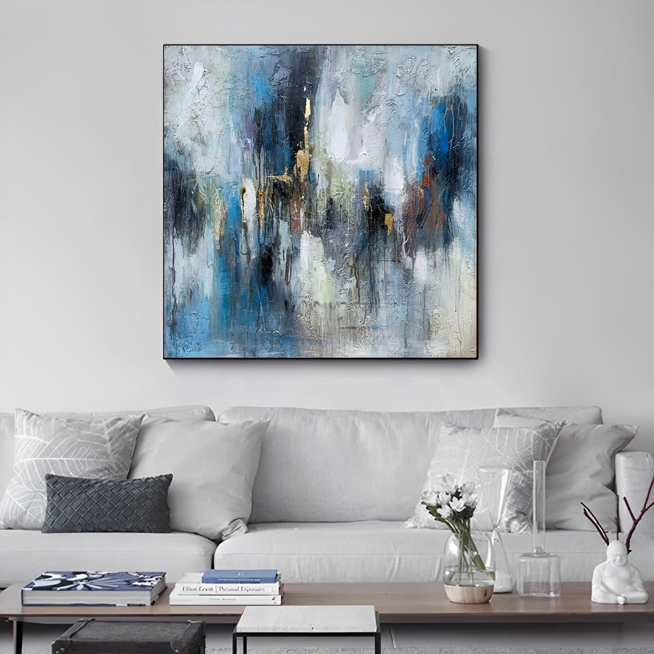 Splash - Abstract Blue and Gold Foil Acrylic Painting on Canvas