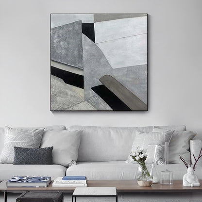 Contour - Modern Grey Abstract Geometric Painting on Canvas