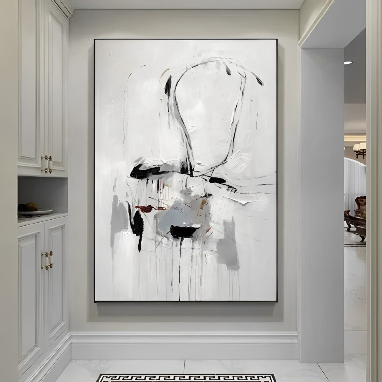 Ultra-modern - Modern Abstract Black and White Painting on Canvas