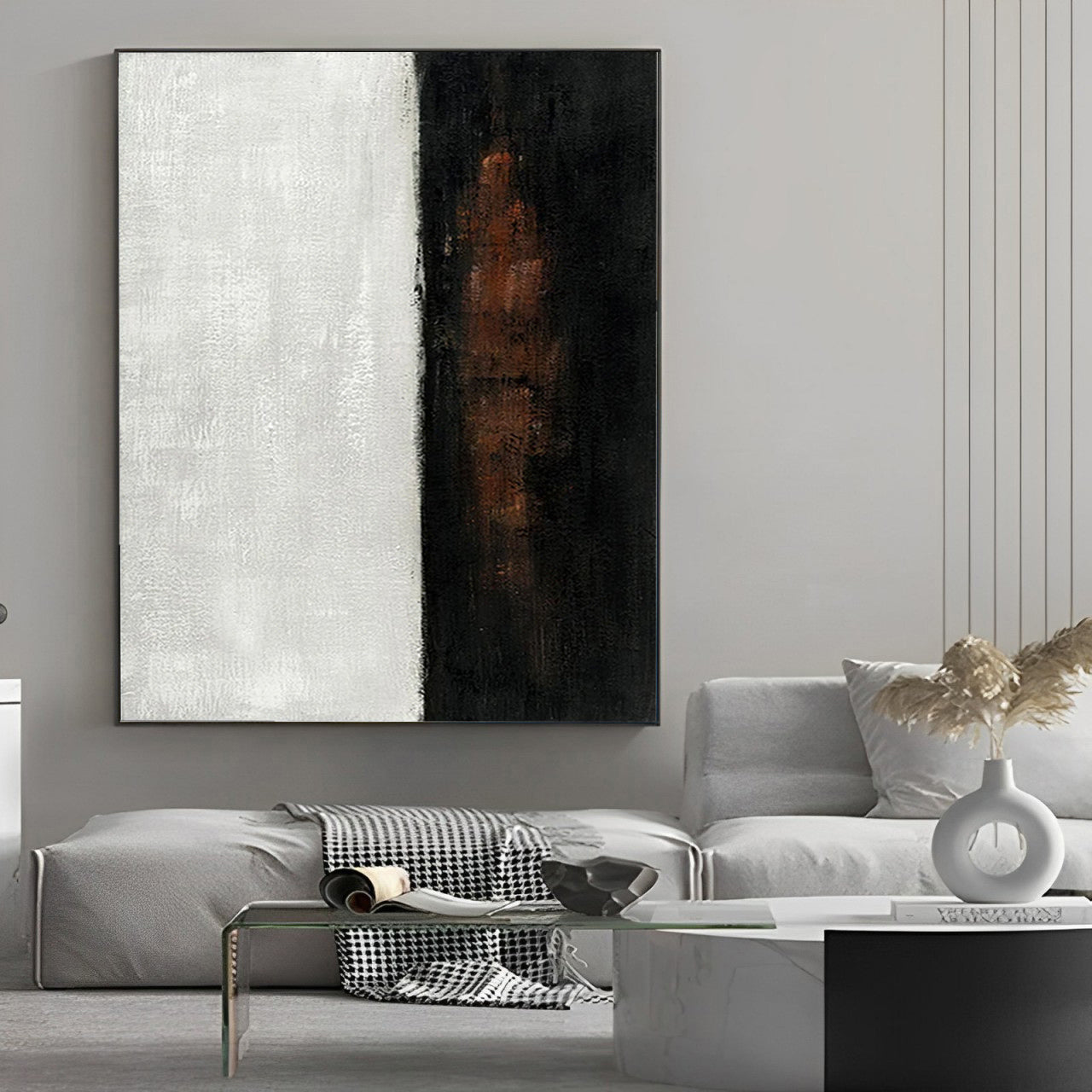 Meagre - Large Minimal Red, White and Black Painting on Canvas