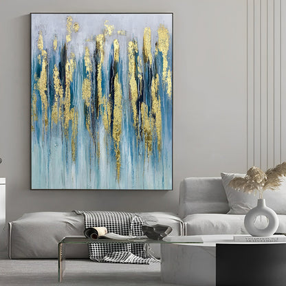 Resplendent - Extra large Abstract Blue and Gold Painting on Canvas