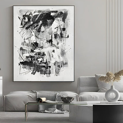 Extant - Large Abstract Black and White Canvas Painting