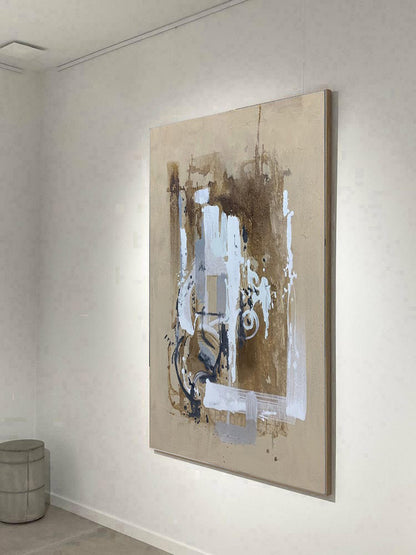 Mousy - Grande peinture abstraite contemporaine marron sur toile