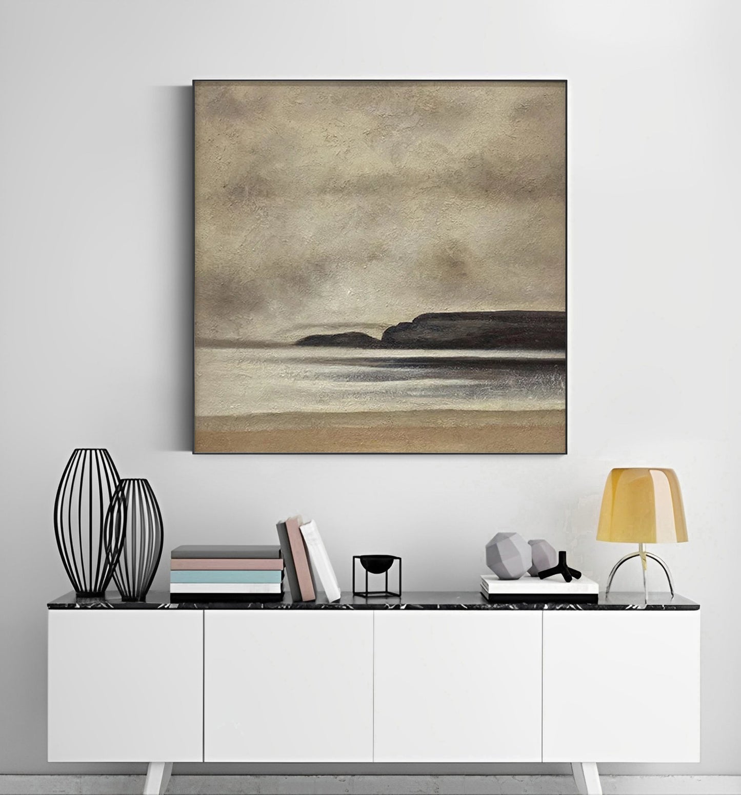 Shingle - Peinture abstraite moderne sur toile représentant un bord de mer