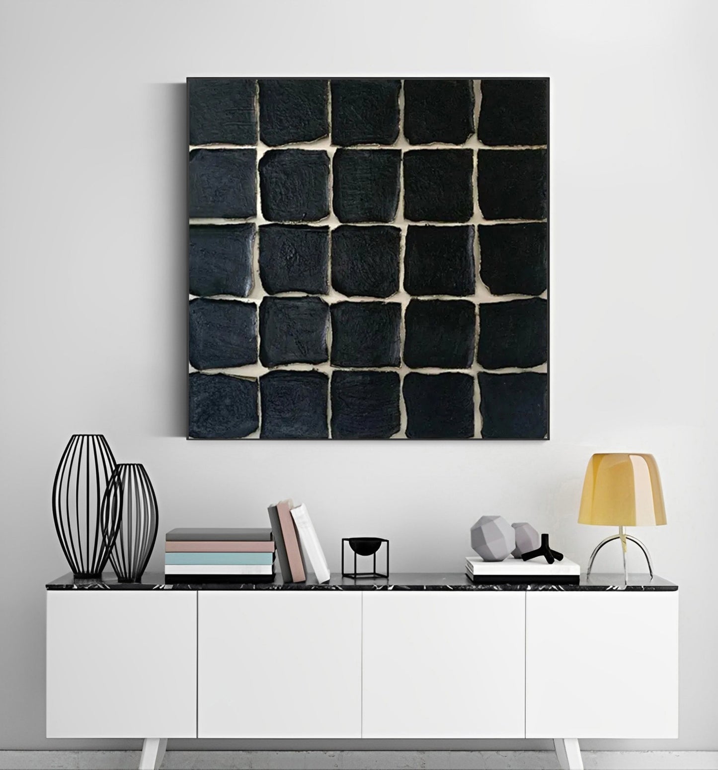 Fusion - Large Contemporary Black and White Painting on Canvas