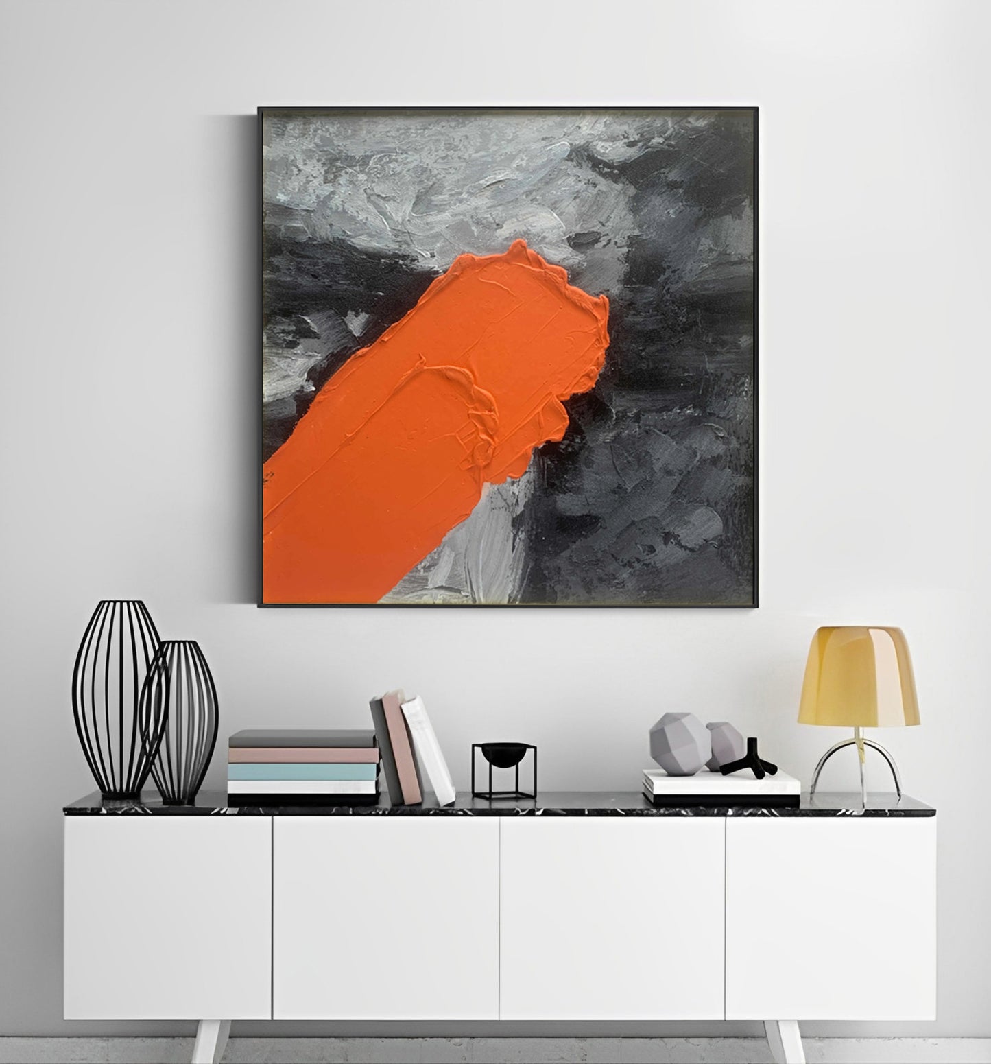 Innovative - Modern 3D Textured Black and Orange Wall Art Painting