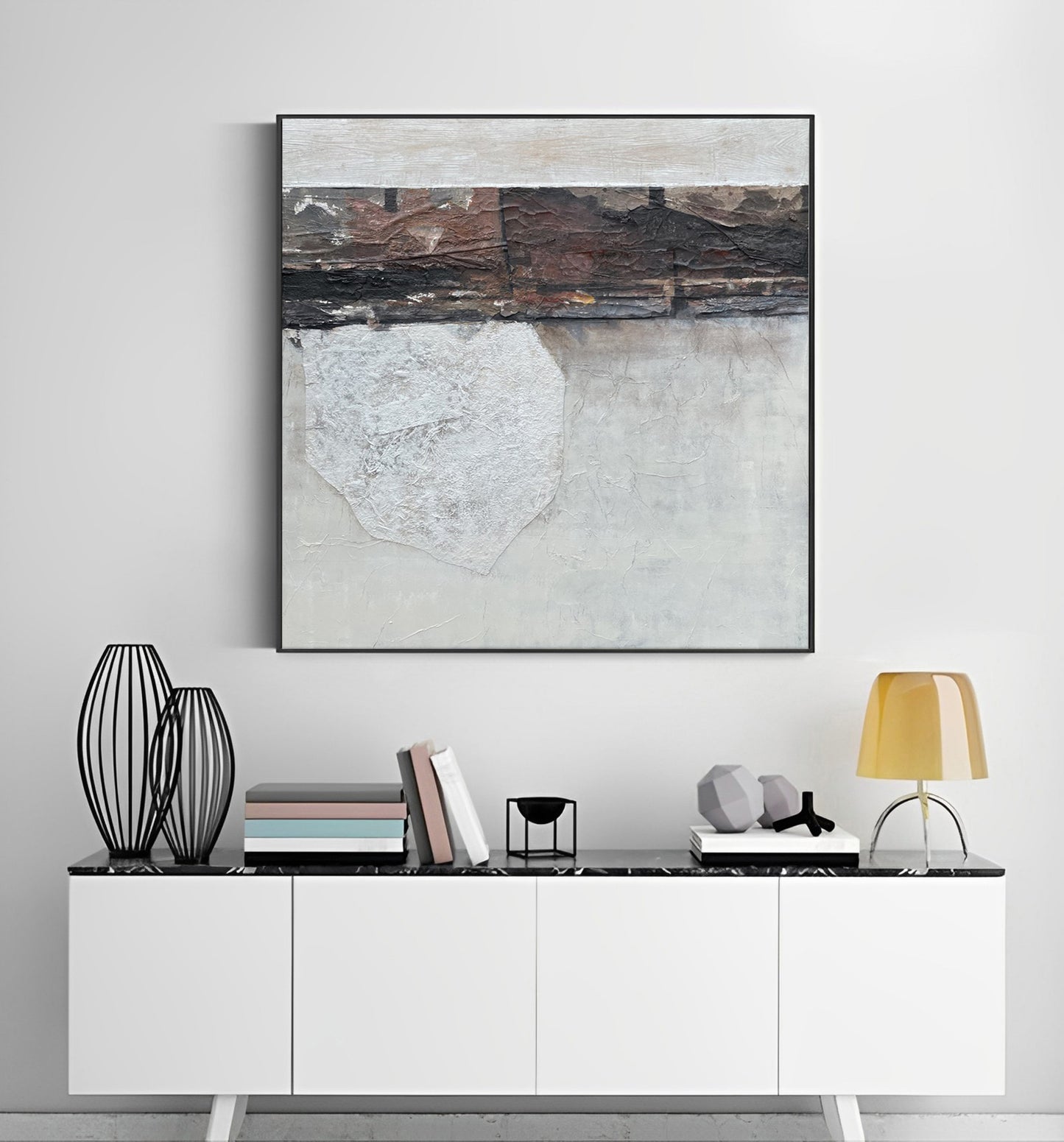 Oak Optic - Textured White and Brown Wall Art Painting