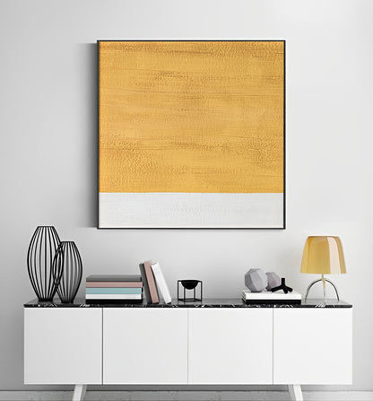 Jaune - Peinture abstraite moderne blanche et jaune sur toile