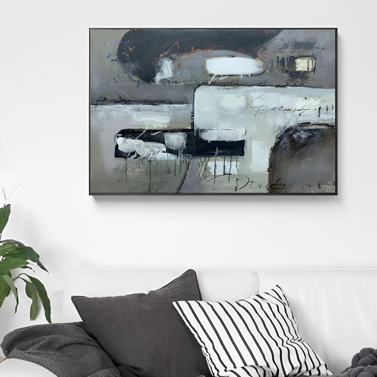 Abreast - Large Geometric Black and Grey Painting on Canvas
