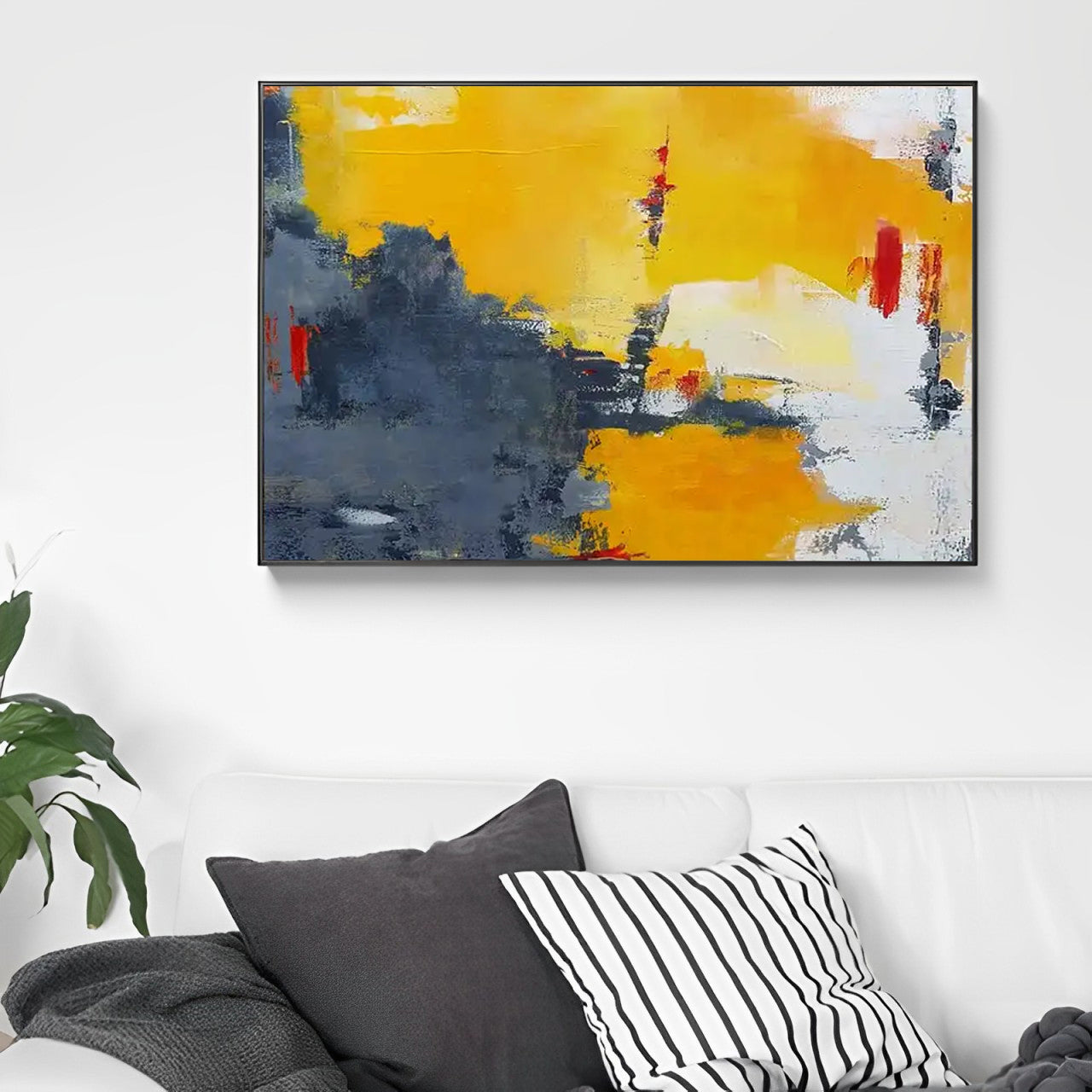 Cluster of Things - Orange Abstract Art Painting with Black and White