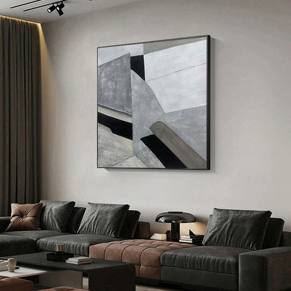 Contour - Modern Grey Abstract Geometric Painting on Canvas