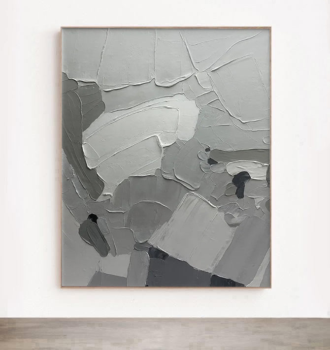 3D Textured Gray Abstract Painting on Canvas, Noho Art Gallery